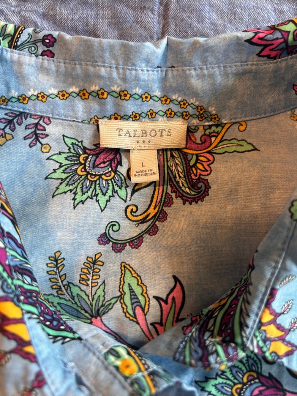 Talbots Blue Paisley Button-Down Shirt with Multicolor Accents - Picture 7 of 10